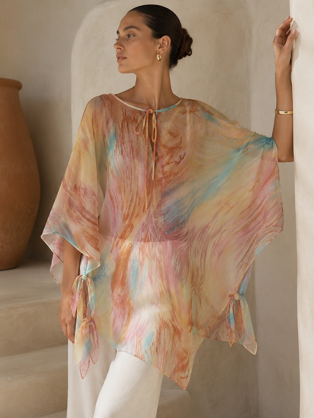 Vintage Claire Haddad Abstract Kaftan Poncho | Collectible Resortwear